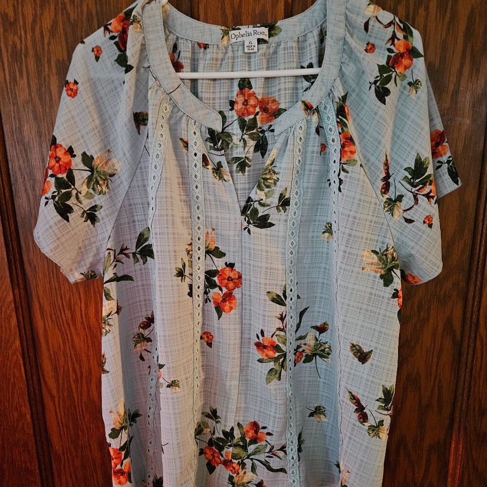 Ophelia Roe Women's Plus Sized Floral Peasant Top Light Weight Summer  XL